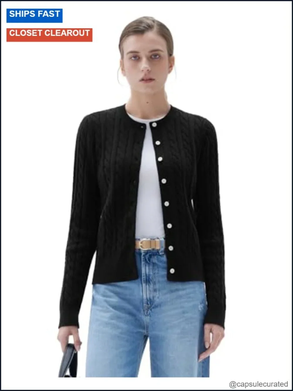 Women Cable Knit Cashmere Blend Sweaters Crew Neck Button Chunky Cardigan Long